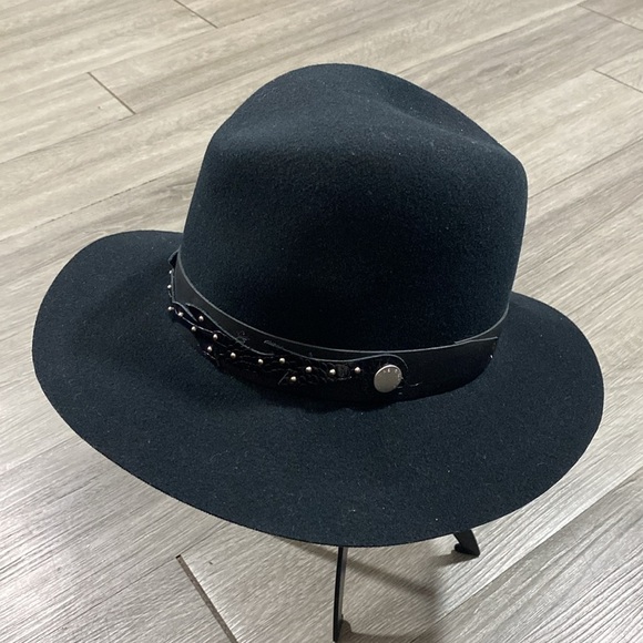 Rag & Bone Black Floppy Brim Fedora w/ Leather Scroll Band & Silver Studs size S - Picture 3 of 9